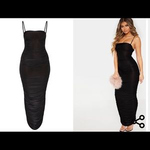 Black Strappy Slinky Ruched Back Maxi Dress